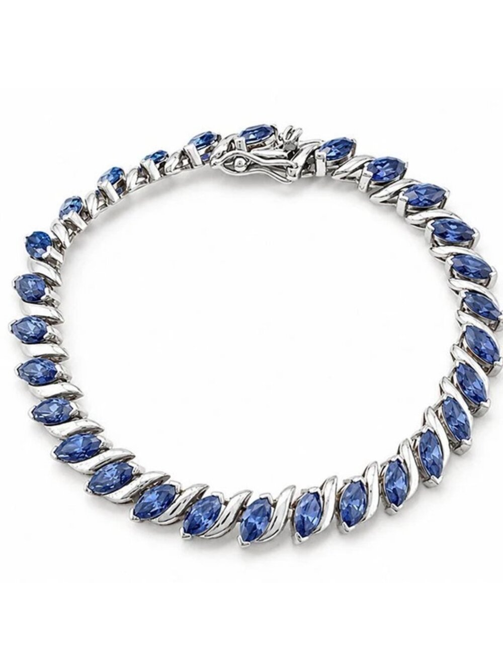 Created 14 Cts Tanzanite Tennis Bracelet .925 Sterling Silver